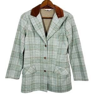 Vintage 70s JC Penneys Fashion Plaid Blazer JAcket Coat Green - S